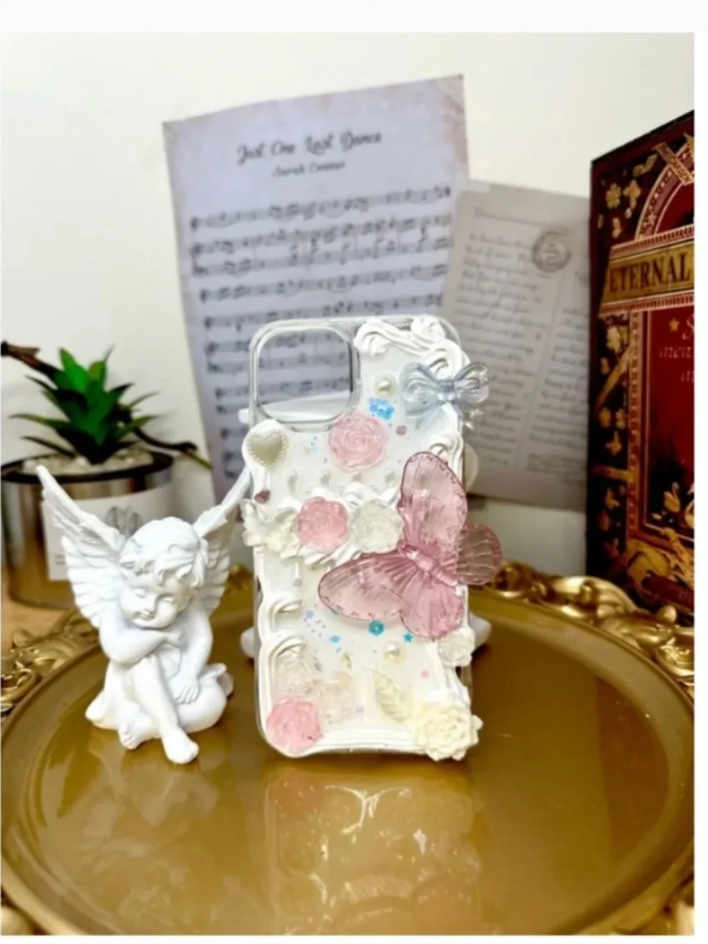 iPhone 13 Baroque butterfly and angel Phone Case,Handmade case